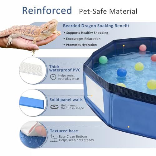 Eooqi Foldable Bearded Dragon Bath Tub, Collapsible Reptile Bath Pool for Lizards, Hedgehogs & Small Pets, Portable Non-Slip Water Tub (Blue, 19 x 3.5 in) | Reinforced Bottom for Added Stability, Ideal for Regular Reptile Grooming
