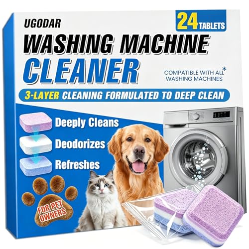 Washing Machine Cleaner Tablets 24-Pack, 3-Layer Formula Deep Cleaning, Pet Hair & Odor Removal, Residue & Build-Up Cleaner for HE, Front Load & Top Load Washers