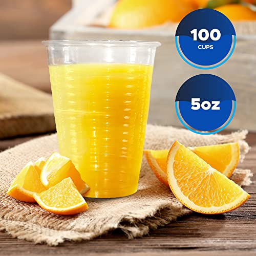 PAMI Disposable Plastic Cups, Bpa- Drinking Glasses for Parties, Cold Drinks, Smoothies, Jello, Cocktails (5 Oz - Pack of 100)