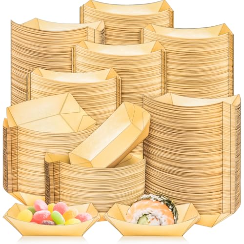 500 Pack 1/4Lb Paper Food Boat Trays Disposable Small Paper Boats Plates Containers, 0.25Lb Mini Kraft Food Serving Tray Boat Basket Bowl for Snack Fries Dessert Popcorn Sauce BBQ Tacos Nacho