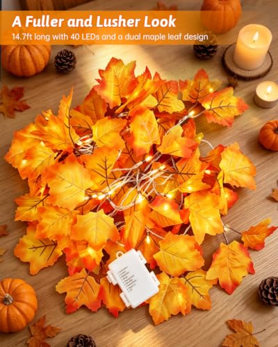 8 Modes & Timer Fall Decor Garland with Lights, 14.7ft/40LED String Lights