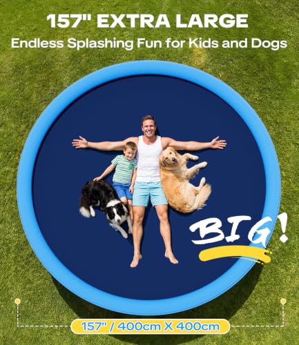 Raxurt Splash Pad for Kids and Dogs, 157'' Super Large Anti-Slip Splash Sprinkler Pad for Baby Toddler, Thicken Splash Pad Dog Pool Summer Outdoor Water Toys