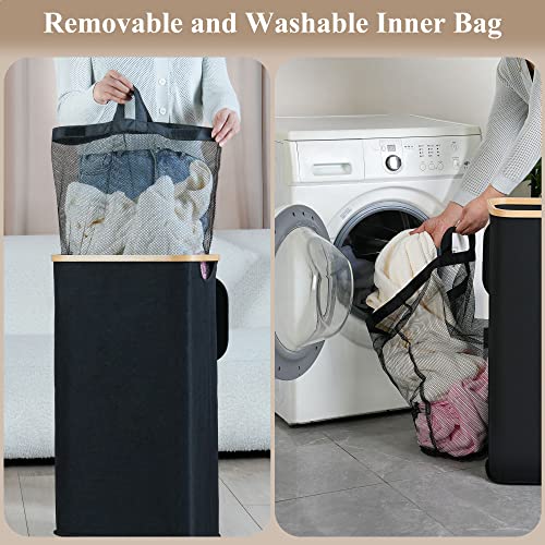 Laundry Hamper with Lid, 110L Large Laundry Hamper with Handle and Lid, Collapsible Clothes Basket Organizer with Removable Inner Bag for Clothes Toys Towels - Black