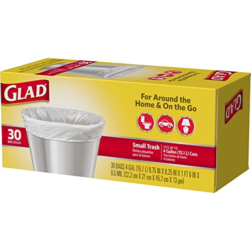 Glad Trash Bags, Small Garbage Bags - 4 Gallon White Trash Bag - 30 Count