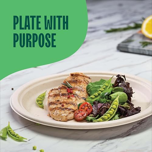 Paper Plates, 100% Compostable Heavy Duty Disposable 10 Inch Plate - [125-Pack] Eco-Friendly, Biodegradable Bagasse - (PFAS-Free) - (BPI Certified)