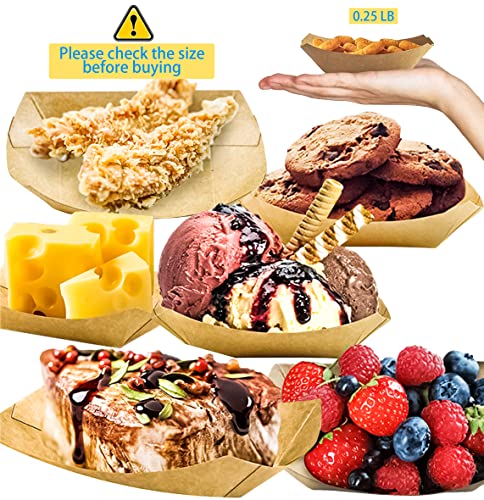 200 Pack Small Paper Food Trays, 0.25 Lb Disposable Kraft Food Boats, Brown, Take Out Food Serving Trays, Grease Resistant Food Boat for Party Snacks Hot Dogs Tacos, 4.1 x 2.5 Inch (Brown)