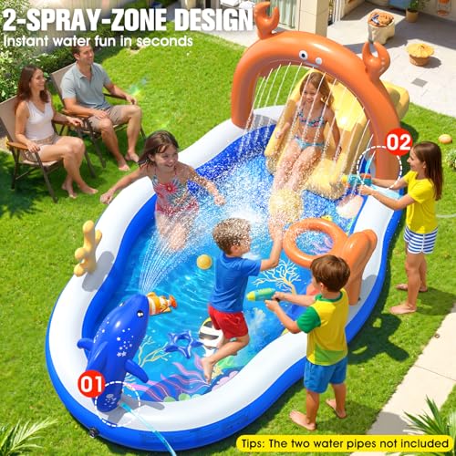 StarOcean 2026 Large Inflatable Play Center,Kiddie Pool with Water Slide&Sprinkler,121''x71"x51''Inflatable Toddler Pool with Slide,BlowUp Water Play for Toldder,Inflatable Water Park for Kid Backyard