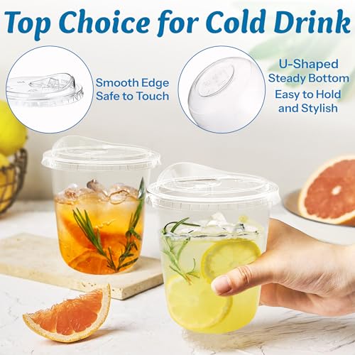Homestockplus 100 Pack 12 oz BPA-Free Clear Plastic Cups with Sip Lids - Leak-Proof Round Bottom Disposable Iced Coffee Cups for Kids, To-Go Drinks, Smoothies, Juice & Small Portion Cold Beverages