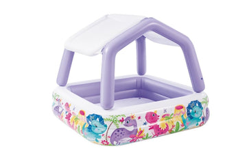 Intex 57470EP Sun Shade 5 Foot Square Inflatable Durable 10 Gauge Vinyl Kiddie Pool with Ocean Scene and Canopy for Ages 3 Years and Up, Multicolor