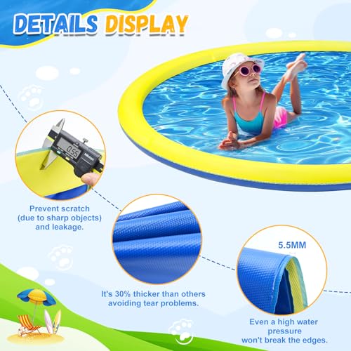 107 inch Extra Large Non-Slip Splash Pad Sprinkler for Kid and Dog, Kiddie Dog Pool, Kid Outdoor Toys for Ages 3-12 Boys Girls, Summer Outdoor Water Kids Toys, Parent Games, Backyard, Lawn