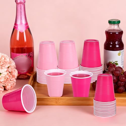 [50 Pcs] Pink Disposable Plastic Drinking Cups - 12 OZ Party Cups Bulk for Bachelorette, Two Pink Birthday Party Decorations