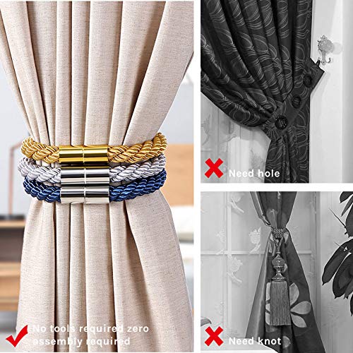NICEEC 2 Pack Strong Magnetic Curtain Tiebacks Modern Simple Style Drape Tie Backs Convenient Decorative Weave Rope Curtain Holdbacks for Thin or Thick Home & Office Window Draperies (Beige)