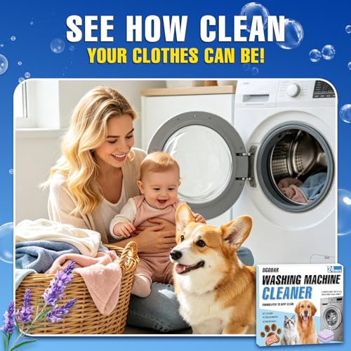Washing Machine Cleaner Tablets 24-Pack, 3-Layer Formula Deep Cleaning, Pet Hair & Odor Removal, Residue & Build-Up Cleaner for HE, Front Load & Top Load Washers