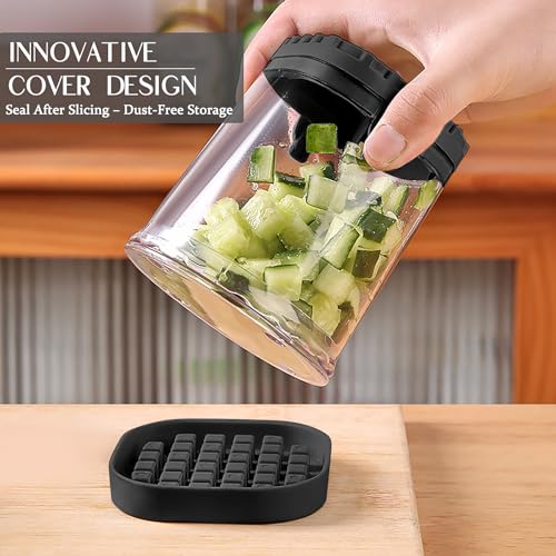 2-in-1 Detachable Fruit Slicer & Dicer, Stainless Steel Strawberry Slicer with Lid, Fruit Cutter with Push Plate for Banana Egg, Creative Cup Slicer, Must Have Vegetable Cutter Kitchen Gadget