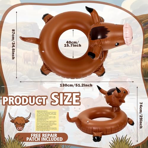 Jenaai Inflatable Highland Cow Pool Float for Adults 36" Funny Brown Cattle Blow up Swim Tube Ring Durable Water Accessory for Farm Theme Party Pool Beach Lake Summer Animal Shaped Floating Lounger