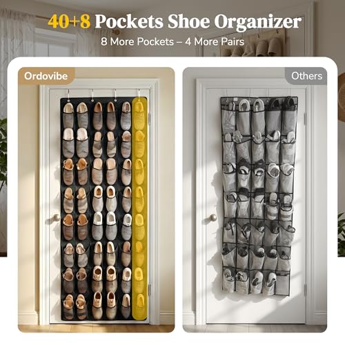 48 Pockets Over the Door Shoe Organizer, Fits Women's Shoes Up to US Size 9, 6-Column Heavy Duty Shoe Storage for Sneakers & Heels