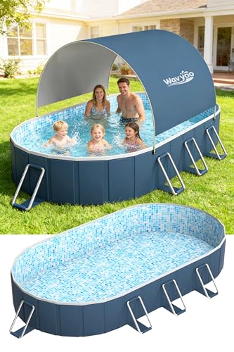Foldable Pool with Canopy,10FT NonInflatable Above Ground Swimming Pools | Inner Diameter 102"x72"x20", Durable PVC, Oversize Thickened, Easy Setup