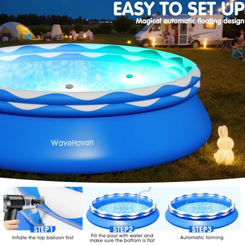 Easy Set Pool with Pool Lights, Upgraded Above Ground Pool,Large Inflatable Swimming Pool for Adults Round Pool,Quick Set Inflatable Top Rings Above Ground Swimming Pool 8ftx30in