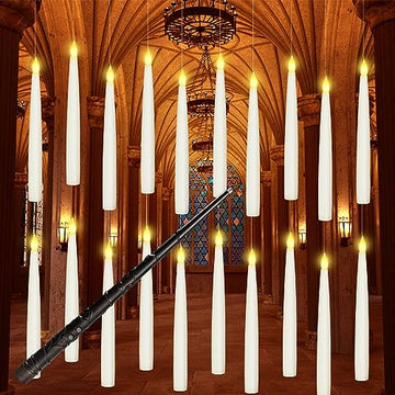 Boribim 20PCS Floating Candles with Wand, Magic Hanging Candles, Flickering Warm Light LED Taper Flameless Candles with Wand Remote, Battery Operated