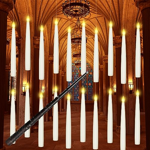Boribim 20PCS Floating Candles with Wand, Magic Hanging Candles, Flickering Warm Light LED Taper Flameless Candles with Wand Remote, Battery Operated