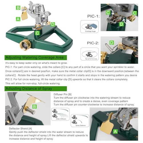WEMADE Heavy Duty Metal Pulsating Sprinklers for Yard - 360 Degree Roating Automatic Water Sprinkler for Lawn with Metal Base, Impact Sprinklers for Large Area Covers Up to 85‘ Diameter