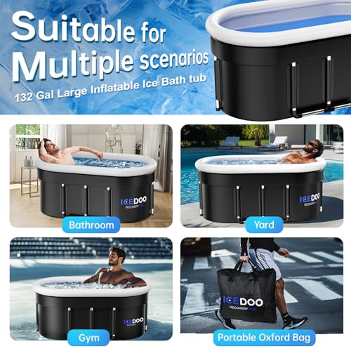 Wxtkkom XL 132 Gallon Oval Cold Plunge Tub with Air Inflatable Ring, Collapsible Ice Bath Pool, Multi-Layer Portable Drop-In Bathtubs with Cover, Ideal for Athlete Recovery, Indoor Gym & Outdoor