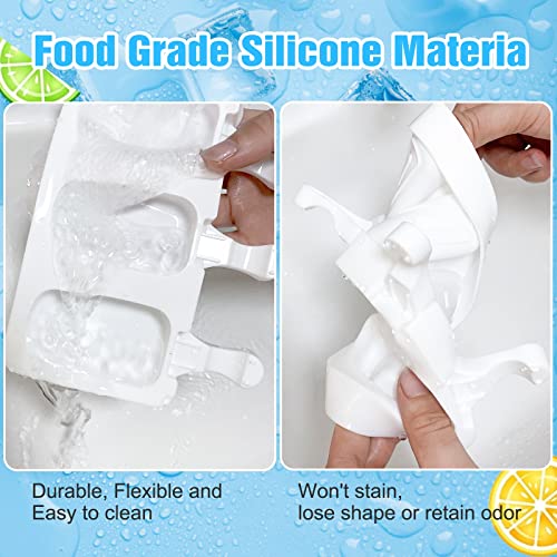 6 Set Small Silicone Popsicle Molds Ice Cream Mould 4 Cavity Ice Lolly Mold White Oval Cake Pop Mould with 300 Pieces Wooden Sticks for DIY Cream Popsicle Cake, White