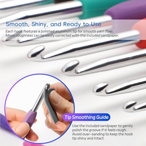 9PCS Ergonomic Crochet Hooks Set by Flickzo – Aluminum Crochet Hook Set with Soft Silicone Handles (2-6mm), Crochet Kit for Beginners with Crochet Tools & Knitting Accessories