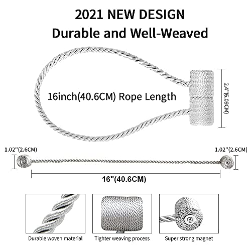 2Pack Magnetic Curtain Holdbacks Modern Upgrade Strong 16Inch Rope Ties New Twisted Handmade Rope Holdback Style Decorative Drapery Tie Backs for Home Office Window Draperies (Dark Coffee)