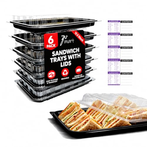 6 Pack Catering Trays with Lid – 13" Serving Trays with Lids - Reusable Serving Platter With Lid for Catering, Buffet, Picnics & Events – Party Trays With Lids (13.39 × 9.84 × 2.95 inch)