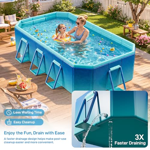 Foldable Pool, Non-Inflatable Swimming Pool for Adults & Family Use, Thickened Collapsible Folding Pool, Large Foldable Pool for Backyard, Portable Above Ground Outdoor Pool 116" x 65" x 20"