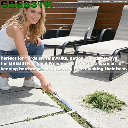 GREBSTK Crack Weeder Crevice Weeding Tool Stainless Steel Manual Weeder Beech Handle Gardening Tool