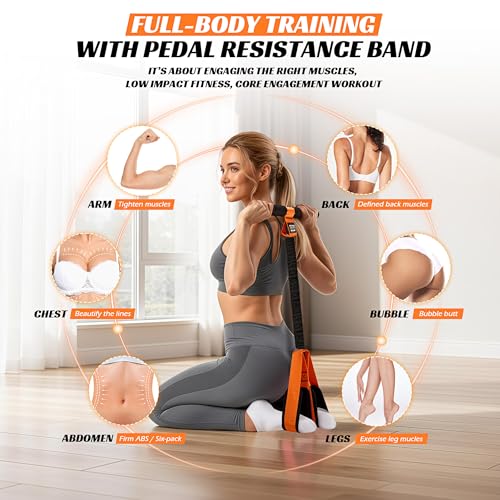 KUTIZE Multifunction Pedal Resistance Band with Handle, Upgraded Exercise Equipment with Soft Foot Pedal for Sit Up & Full-Body Home Gym Workouts, Core/ABS Training, Pilates, Yoga & Physical Therapy