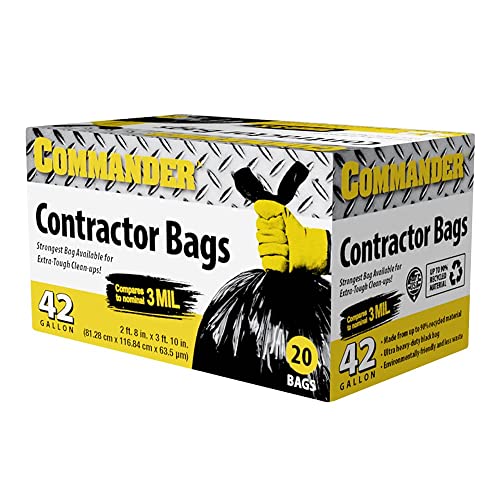 Commander 42 Gallon 2.5 MIL Black Heavy Duty Garbage Trash Bags - 32" x 46" - Pack of 20 - For Contractor, Industrial, Institutional, & Commercial