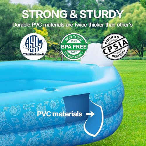 Inflatable Pool for Kids and Adults, PY SUPER MODE 85" x 85" x 23" Oversized Thickened Family Swimming Pool for Toddlers, Outdoor, Garden, Backyard, Water Party -Printed