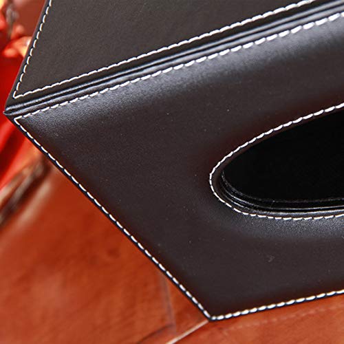High-end Fashion PU Leather Tissue Box Holder Black with lid, Rectangular Napkin Facial Tissues Holder Dispenser,Home Office Car Tissue Box Cover Decorative Container with Magnetic Bottom (Black)