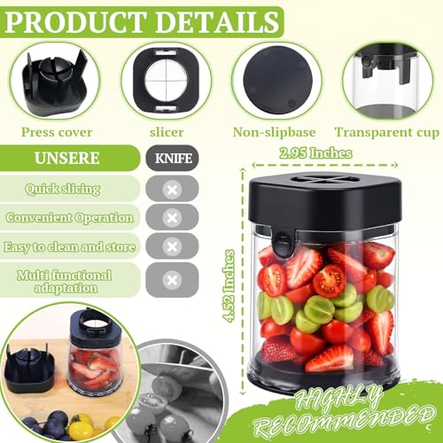 Hendiy Fruit Slicer Cup, Strawberry Slicer Grape Cutter Cup with Stainless Steel Blades, Egg Slicer Kitchen Gadgets Speed Cutters for Banana Grape Egg