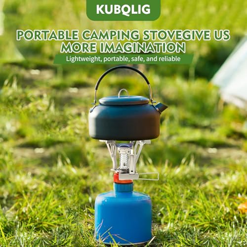 KUBQLIG Portable Camping Stove Backpacking Stove, Specialized Camping Stove with Piezo Ignition Stable Support Wind-Resistance, Camp Stove for Camping Hiking&Outdoor Adventure Cooking