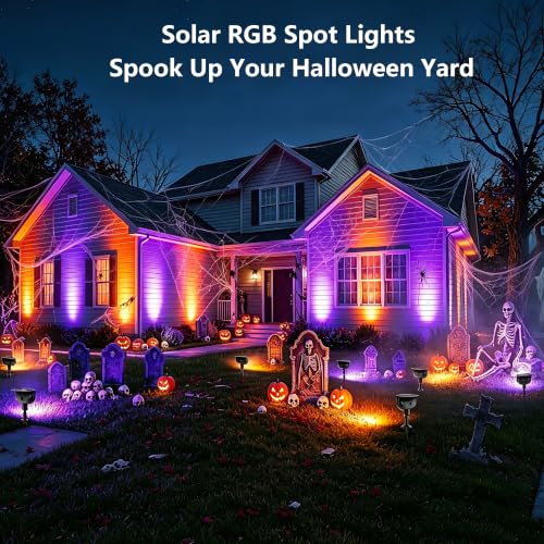 Brizled Solar Halloween Spot Lights Outdoor, 4 Pack RGB Landscape Lighting