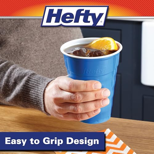 Hefty Party On Disposable Plastic Cups, Marine Blue, 18 Ounce, 120 Count