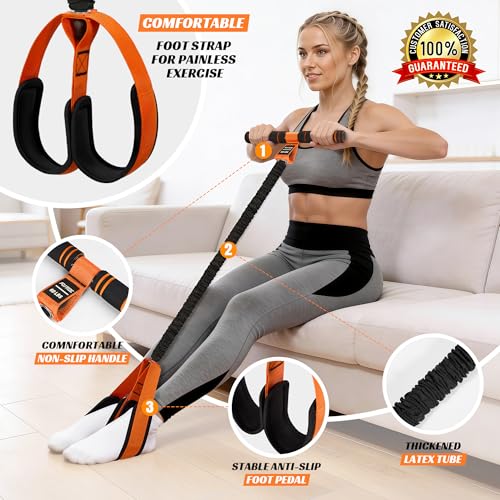 KUTIZE Multifunction Pedal Resistance Band with Handle, Upgraded Exercise Equipment with Soft Foot Pedal for Sit Up & Full-Body Home Gym Workouts, Core/ABS Training, Pilates, Yoga & Physical Therapy