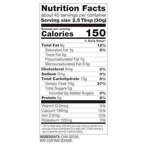 BetterBody Foods Chia Seeds 3 lbs, 48 Oz, with Omega-3, Non-GMO, Gluten Free, Keto Diet Friendly, Vegan, Good Source of Fiber, Add to Smoothies