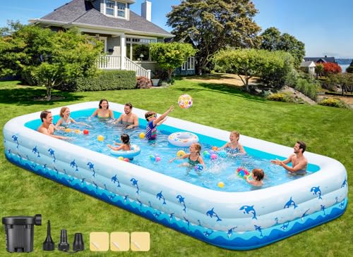 Extra Large Inflatable Swimming Pool – 165" x 76" x 22" Oversized Blow Up Pool for Adults, Big Family Backyard Pool with Pump, Thickened Kiddie Pool for Summer Water Party, Easy Set Up