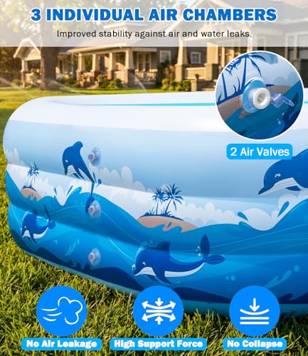 Large Inflatable Swimming Pool for Adults & Kids – 165”x76”x22” Family Backyard Pool with Electric Pump, Heavy Duty PVC Water Party Outdoor Playset