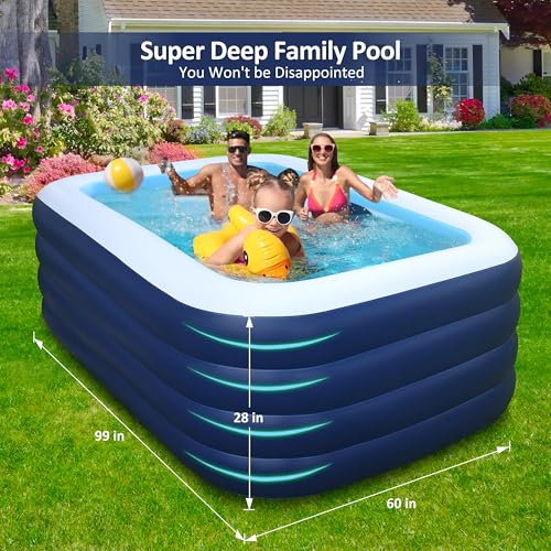 Inflatable Pool for Kids and Adults with No Collapse, 100" X 60" X 30" Deepened Swimming Pool for Toddlers, Outdoor, Garden, Backyard