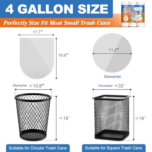 Small Trash Bags 4 Gallon 105 Count Small Garbage Bags for Bedroom, Office, Kitchen Trash Can Mini Trash Bags for Wastebasket Bin Liner, Unscented, Bathroom Accessories, Dorm Room Essentials