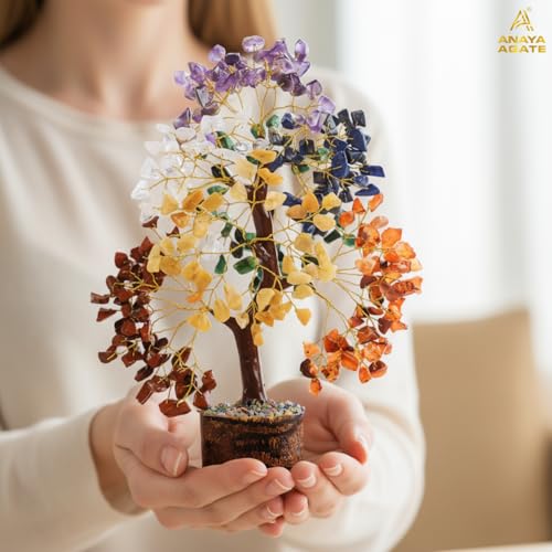 ANAYA AGATE 7 Chakra Crystal Tree of Life – Handmade Healing Crystals and Crystals and Healing Stones Money Tree for Home & Office Decor – Feng Shui Spiritual for Women