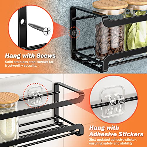 Bunoxea Spice Rack Wall Mounted 4 Pack, For Spice Jars & Seasonings, Black