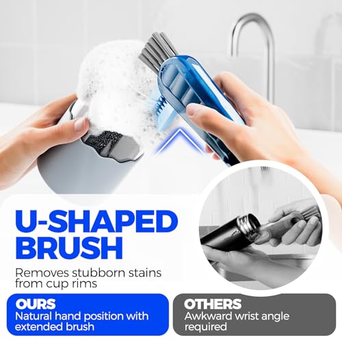 6 PACK Holikme 4 in 1 Cup Lid Cleaning Brush Set with 3 Straws, Multifunctional Bottle Brush, Silicone Cup Lid Gap Cleaner, Durable Bristle Crevice Cleaning Brush,Flat End Brushes,Navy & Black & Olive