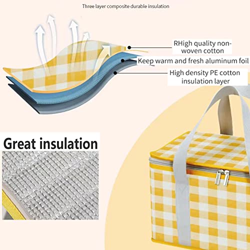 Insulated Bag Picnic Basket Bags Beach Bag Foldable Cooler Bag Reusable with Zippered top-for Warm or Cold Picnic Accessories, Outdoor(13.8x7.9x7.9 in)